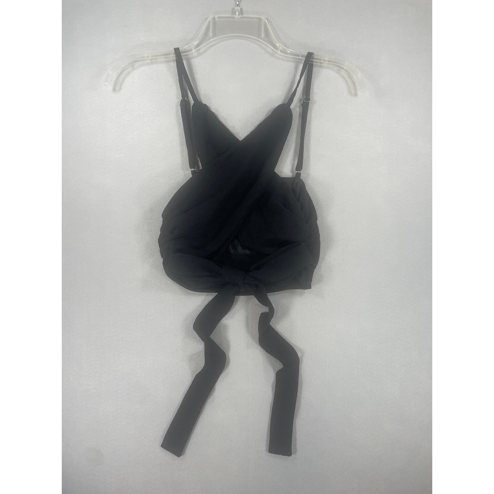 Pretty Little Thing Black Crossover Halter Crop Top Tie Back 00 XXS Woven‎